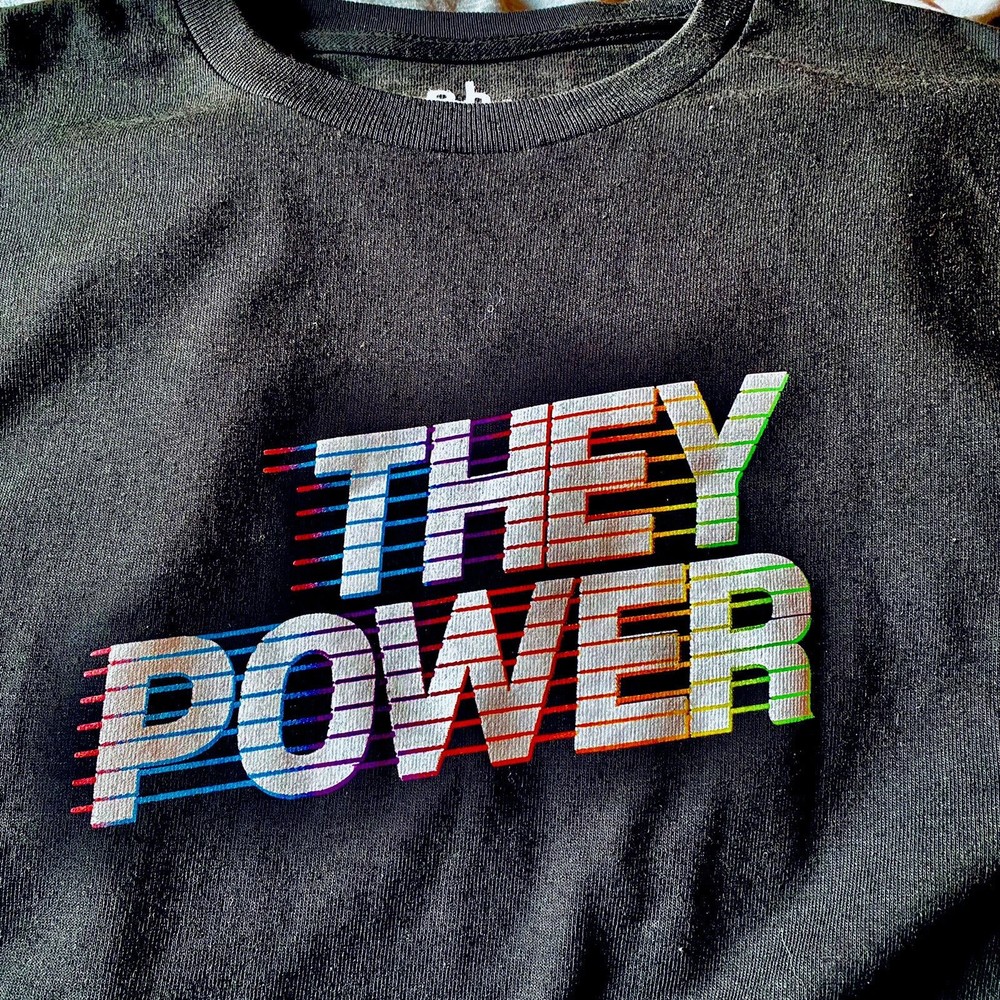 “They Power” THE PHLUID PROJECT LGBTQ PRIDE Black Rainbow T-Shirt Unisex M Black